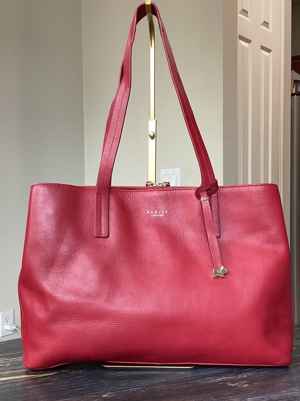 RADLEY LONDON Dukes Place Red Leather Tote with Signature Scottie Charm